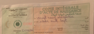 Acte naissance titre séjour