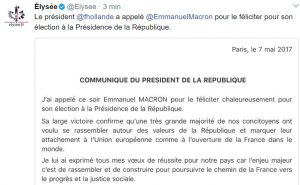 Elysée communiqué Macron