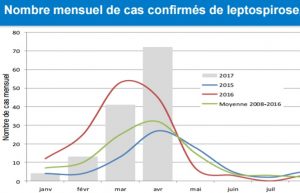 Leptospirose: nombre de cas mensuels (Source: CIRE OI)