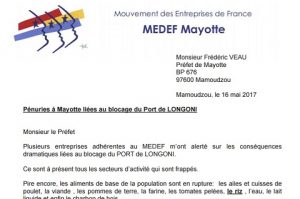 Lettre du Medef au préfet sur la situation au port