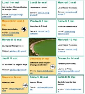 Sorties des Naturalistes pour le mois de mai