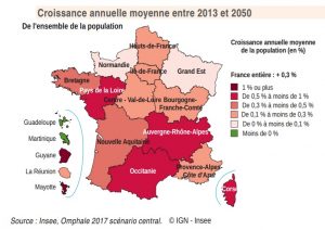 Croissance annuelle moyenne de la population d'ici à 2050 projetée par l'Insee