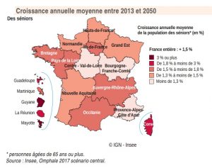 Croissance annuelle moyenne des seniors d'ici à 2050, projetée par l'INSEE