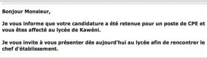 Le mail de recrutement