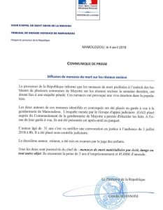 Le communiqué du parquet