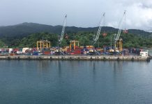 La SMART (presque) hors du port Longoni, grues