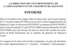 Attention, route coupée entre Majicavo Lamir et Koungou cette nuit